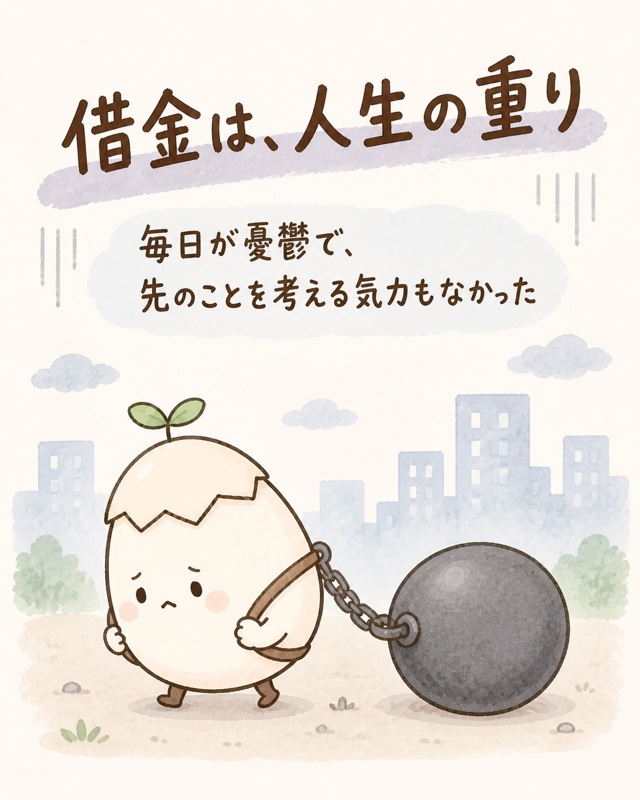 借金は、人生の重り。毎日が憂鬱で、先のことを考える気力もなかった。鉄の球につながれて歩くたまごろう